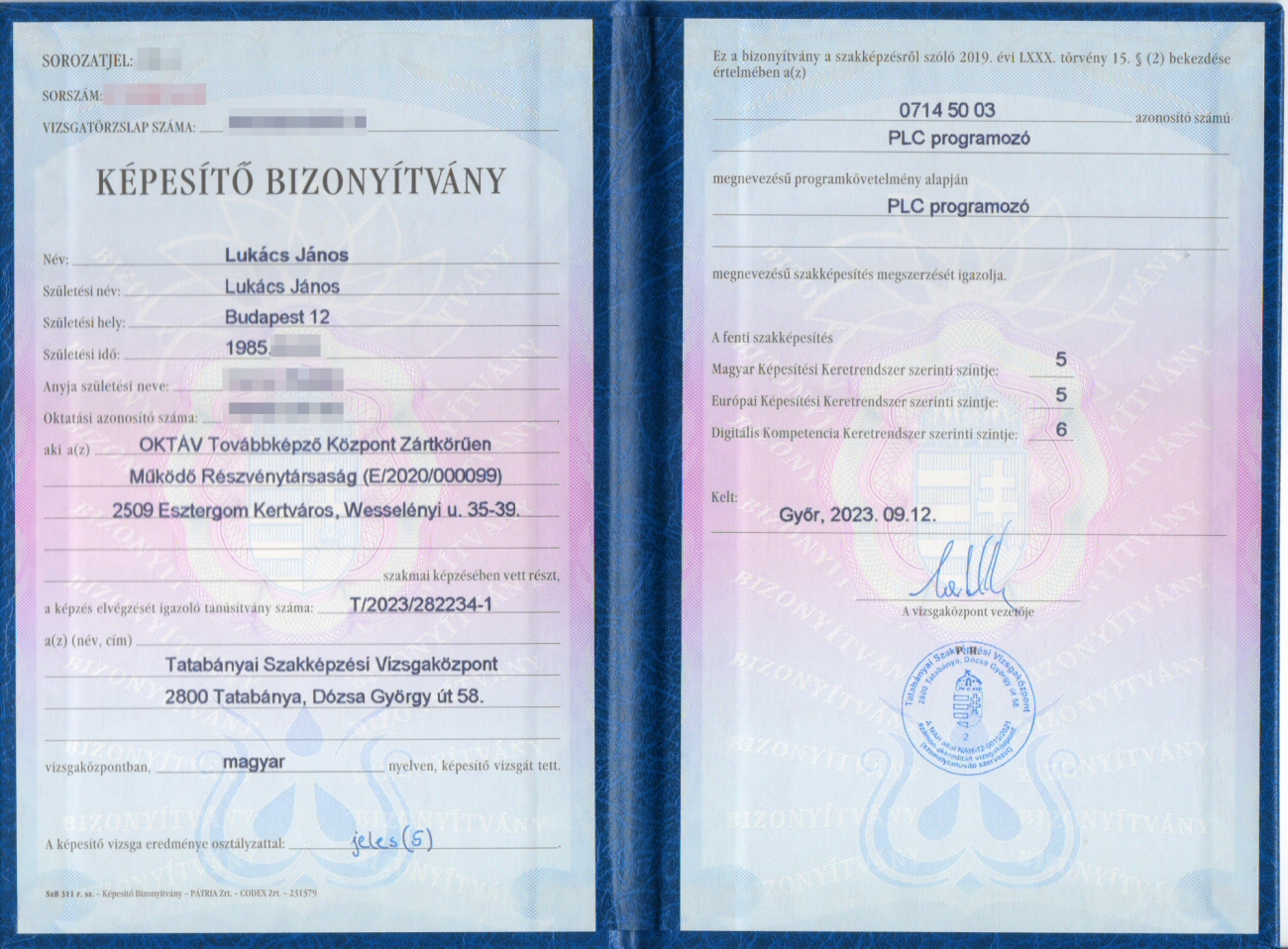 PLC programozó bizonyítvány PLC programozó bizonyítvány